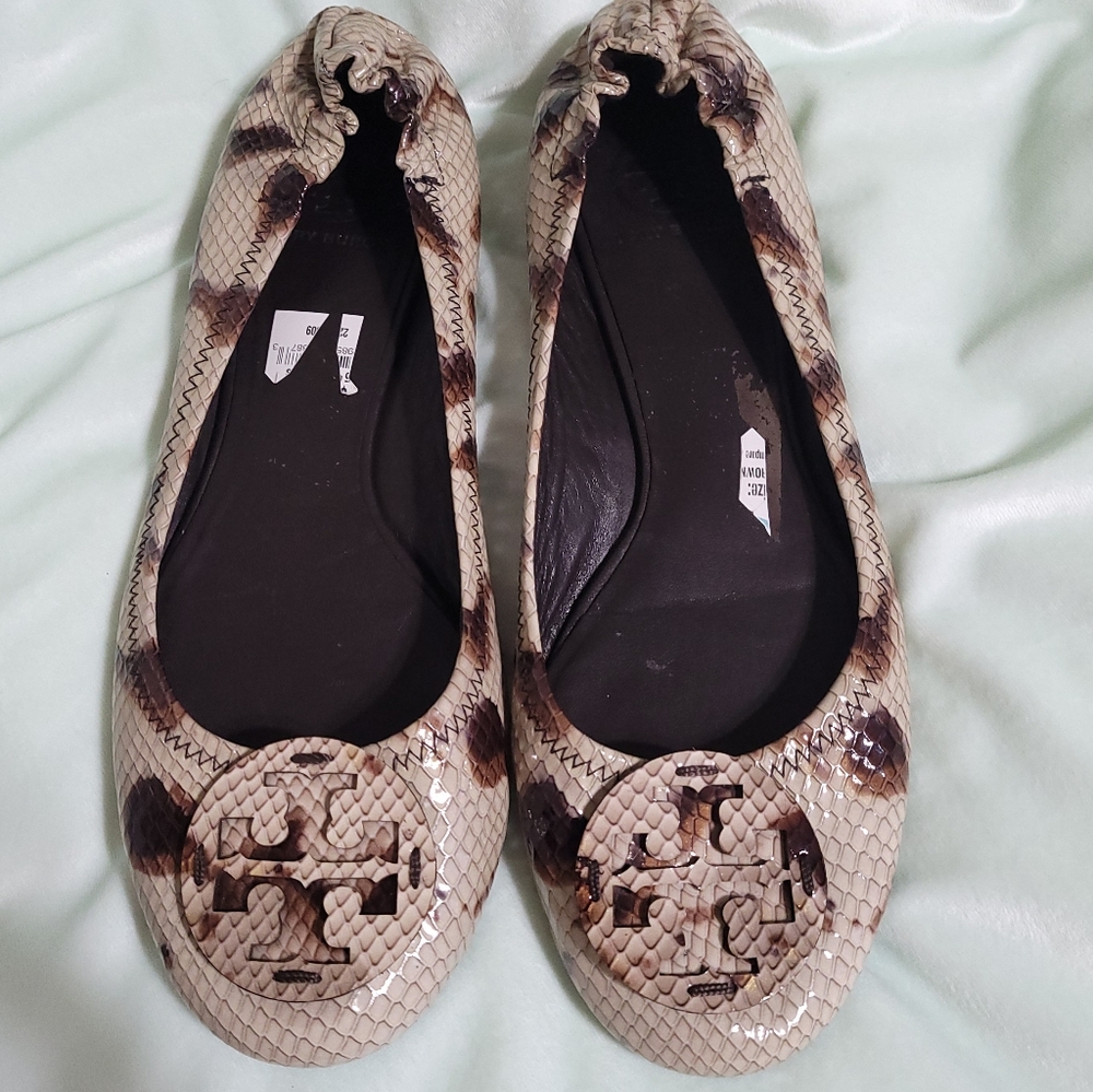 Tory Burch Minnie Snakeskin - Embossed Flats
